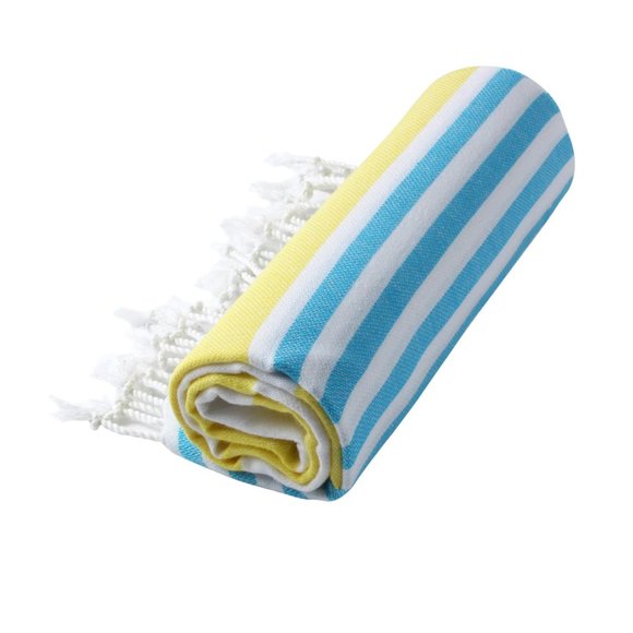 Sand Free Yellow Turquoise Turkish Cotton Beach Bath Towel - Picture 6 of 6